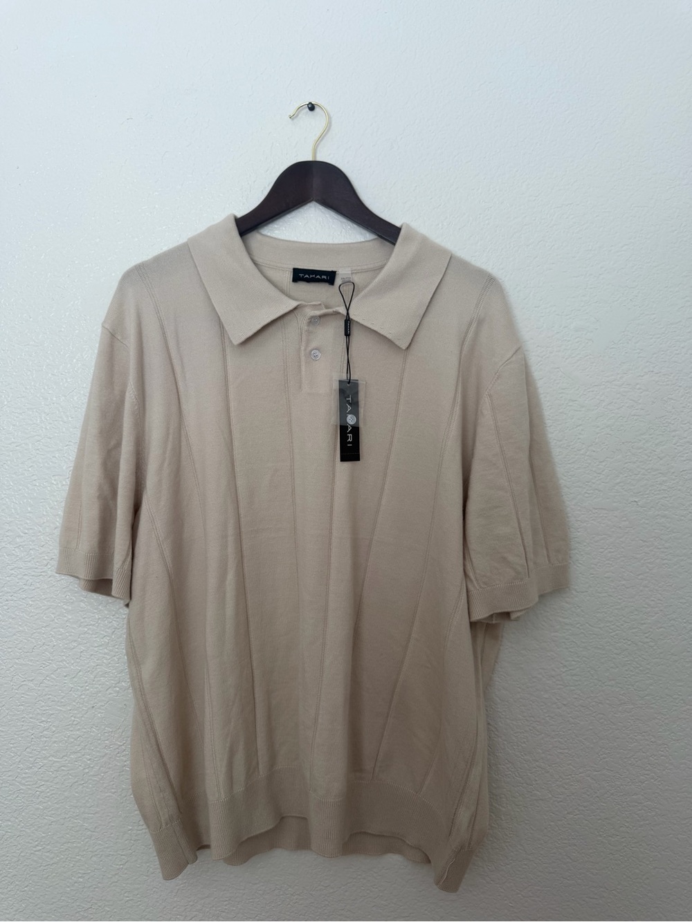 NWT Tahari Men's XXL Sand Beige Viscose Blend Short Sleeve Knit Polo Shirt